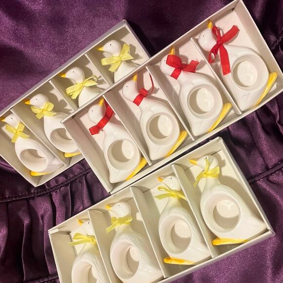 Duck Goose Napkin Rings Holders Yellow Red Ribbon Taiwan Ron Gordon Designs 1983 - Picture 1 of 6